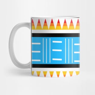 Blue Traditional Tribal White Lines White Dots Warm Colors Mug